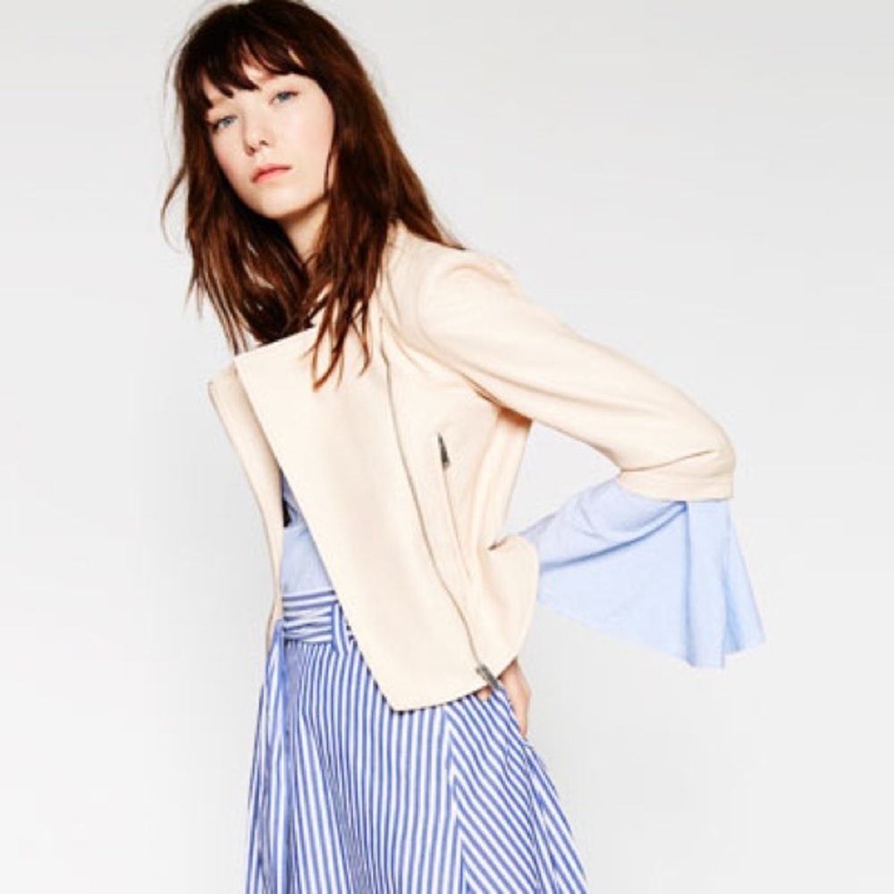 ZARA Basic Leather pink motorcycle jacket